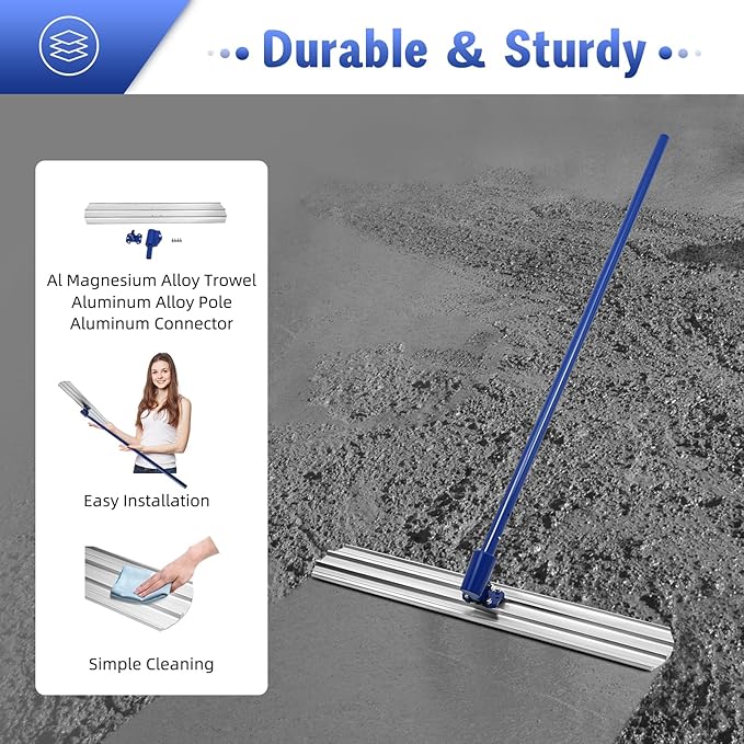 Concrete Bull Float Kit 48 x 8" Concrete Finishing Trowel Tool with 3 Adjustable Poles,Round End Cement Surface Smooth Finish Tool Concrete Float Tool for Plastering,Concrete Surface Treatment