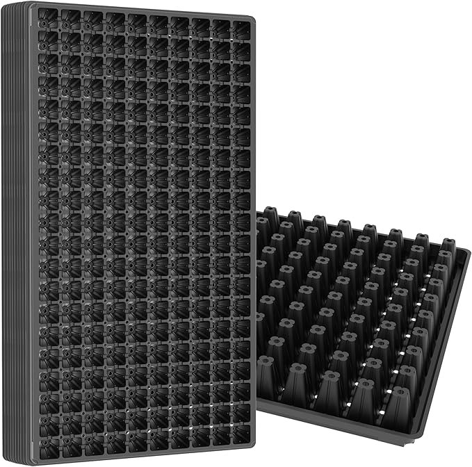 Gardzen 10 Pack 200 Cell Seed Starter Trays, 1.5" Deep Plug Tray for Seedlings, Durable Seedling Trays with Drainage Holes, Fit Standard 1020 Drip Tray