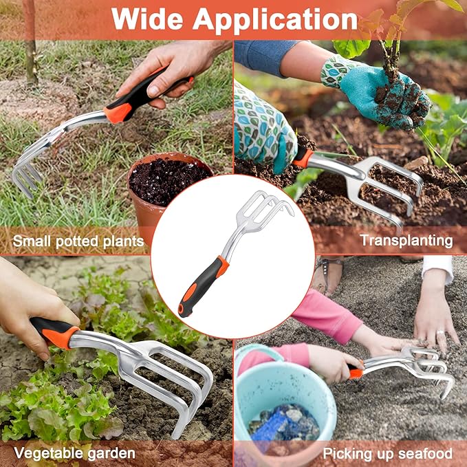 Hand Rake Garden Tool, Heavy Duty Hand Cultivators for Gardening, Small Garden Claw Tool Garden Handrake with Ergonomic Handle, Weed Rake Cultivator Tool for Cultivating, Loosening, Weeding