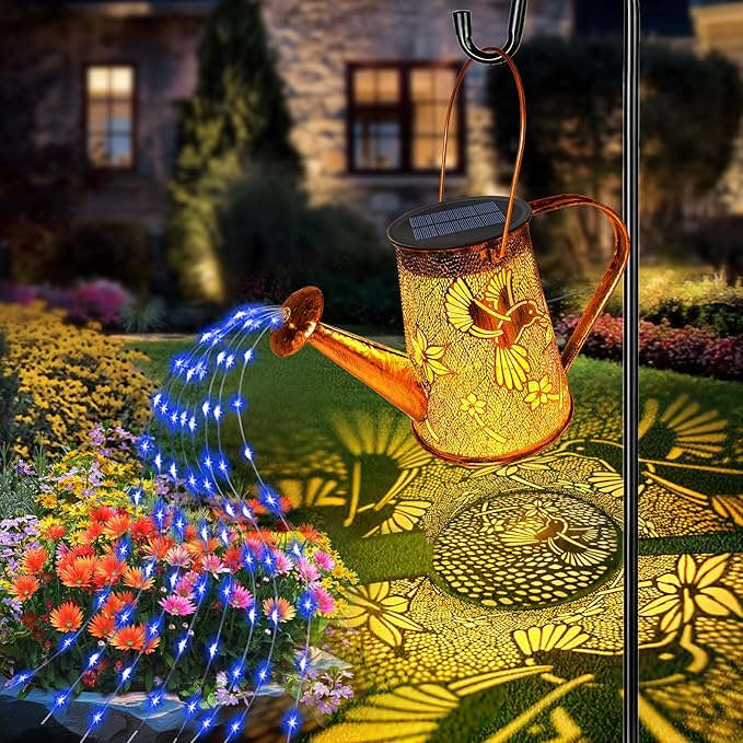 Solar Watering Can Lights, Hummingbird Gifts for Christmas Women Mom Grandma Birthday, Waterproof Outdoor Garden Decor Large Hanging Solar Lanterns Garden Lights for Patio Porch Yard Flowerbed Pathway
