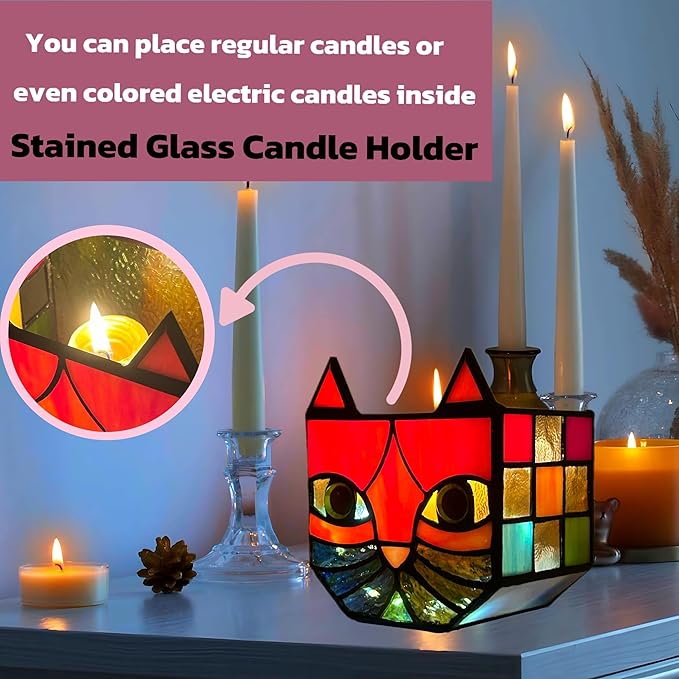 Stained Glass Cat Planter,Indoor Plant Pots with 6mm Drainage Hole, Cute Flower Pots for Plants, Orange Cat Gifts for Women,Small Decorative Planters for Indoor Plants