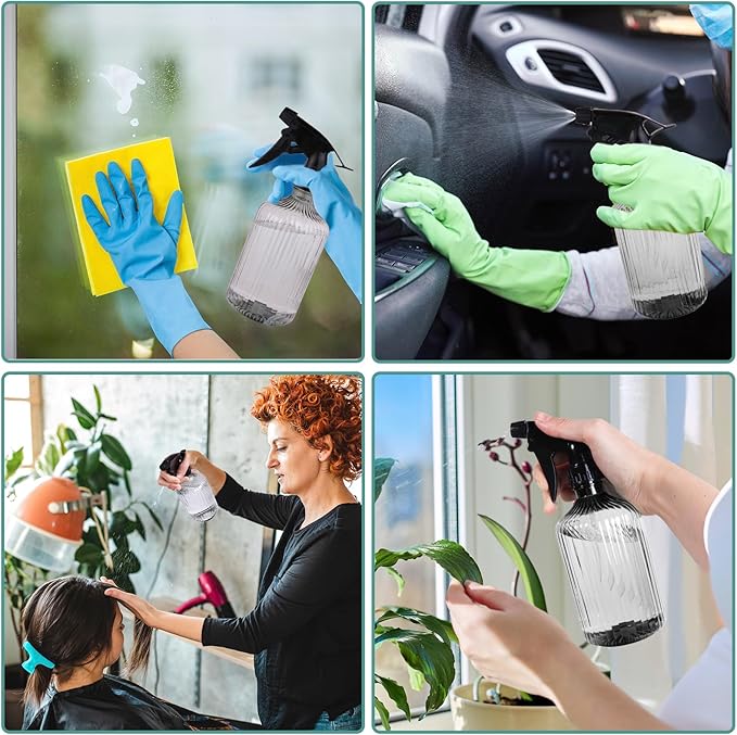 2 Pcs Spray Bottles, 18 oz Empty Water Spray Bottles, Plastic Reusable Adjustable Mist Sprayer Squirt Bottles Containers Refillable for Cleaning Solutions, Gardening, Plants