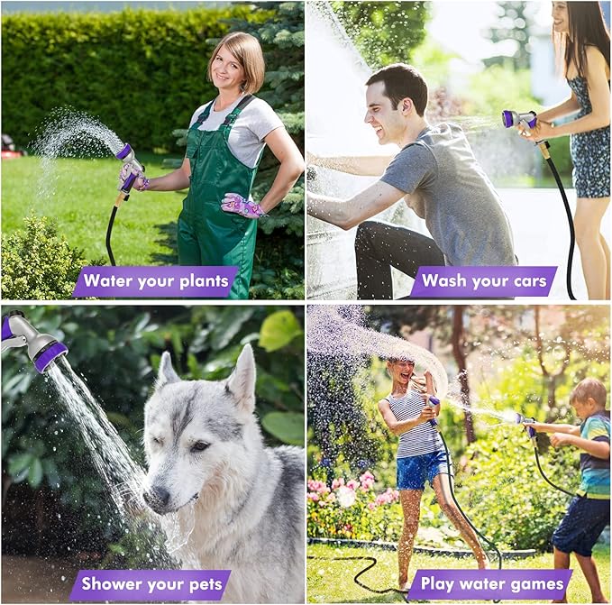 RESTMO Garden Hose Nozzle, Heavy Duty Metal Water Hose Nozzle with 7 Adjustable Spray Patterns, High Pressure Hand Sprayer with Flow Control, Best for Watering Plant & Lawn, Washing Car & Pet, Purple