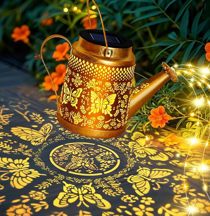 Solar Watering Can Lights,2 Pack Butterfly Lanterns with Butterfly Shepherd Hook,Waterproof Solar Garden Lights for Landscape Pathway Yard Backyard,Garden Decor Gifts for Mom Grandma Women