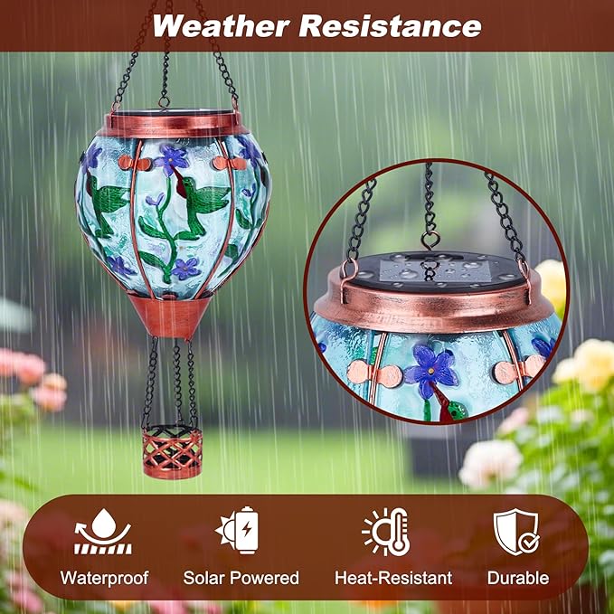 Hummingbird Solar Hot Air Balloon Lantern,Outdoor Decor with Flame Lights Waterproof, Hanging for Garden Yard Patio, Unique Gifts for Women Mom Grandma for Christmas