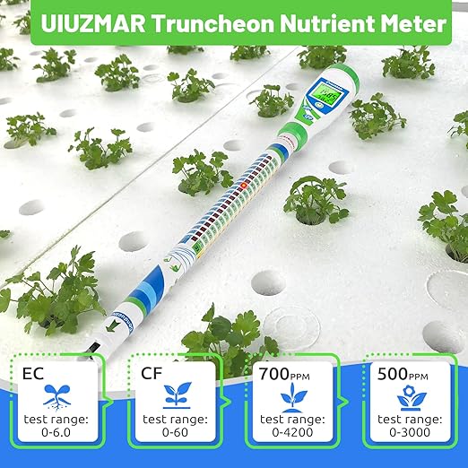 Digital Conductivity Tester (EC, ppm 500, ppm700, CF) PPM and EC Meter Truncheon Nutrient Meter with Light Indicator for Hydroponics Gardening, Hydroponics Growing Tent and Reservoir