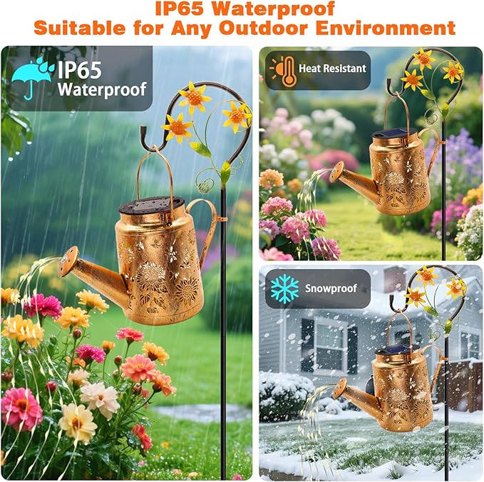 VOOKRY Solar Lights Outdoor Waterproof, Sunflower Metal Solar Watering Can Lights, Birthday Gifts for Women Mom Grandma Christmas, Hanging Garden Decor Yard Light for Outside Patio Lawn Porch