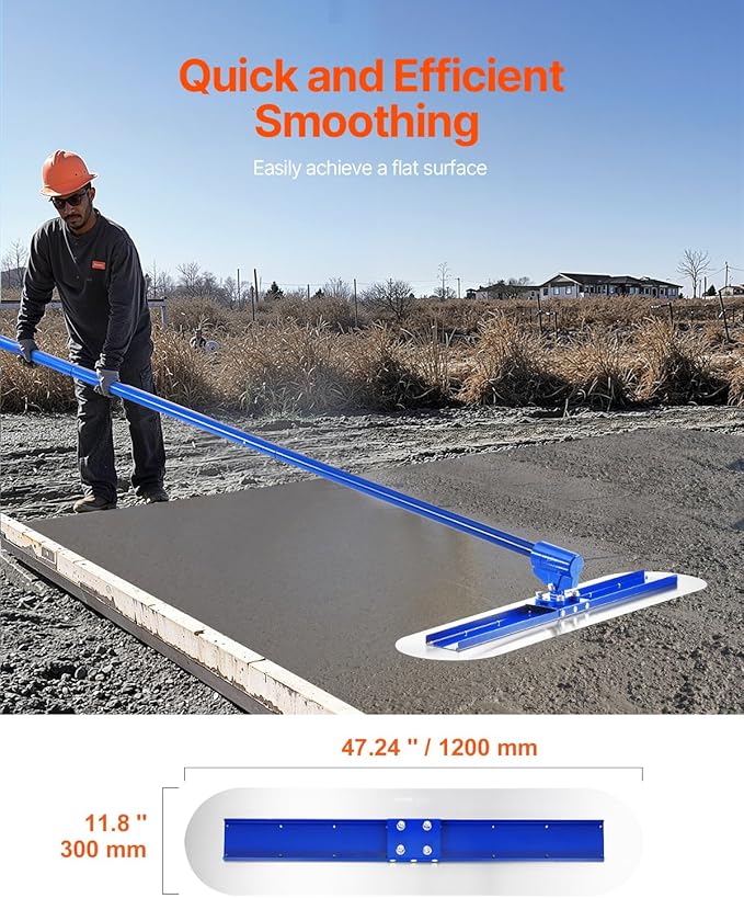 VEVOR Bull Float Magnesium Concrete Float, 47.24 x 7.28 Inch Round End Concrete Float Tool with 4 Aluminum Alloy Replaceable Handles, Cement Finishing Float for Various Industrial Applications