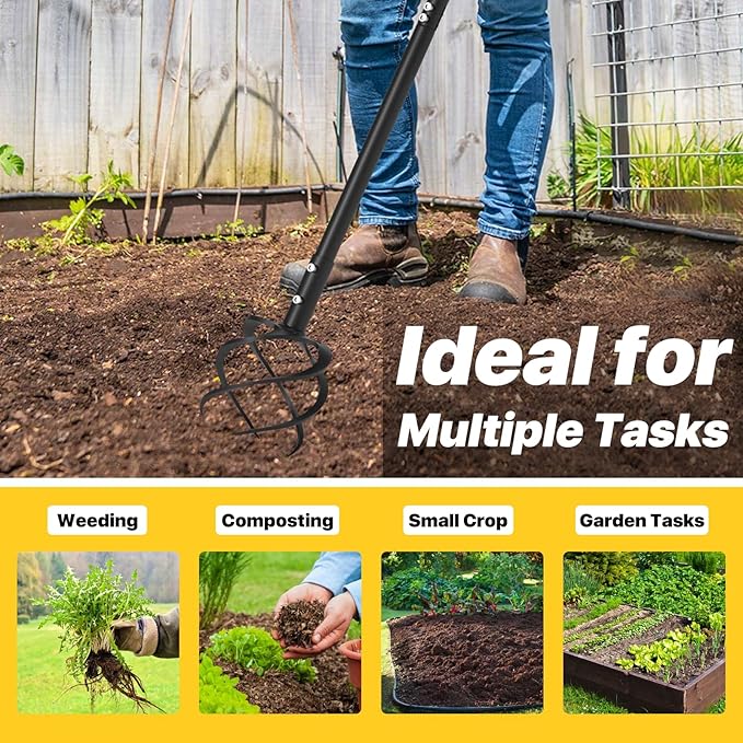 Hand Tiller Garden Tool, Twist Tiller for Gardening with Long Handle, 44.3-inch Garden Claw Hand Tool for Lawn Aerator, Hand Cultivator Tiller Tool for Garden Beds, Plant Box
