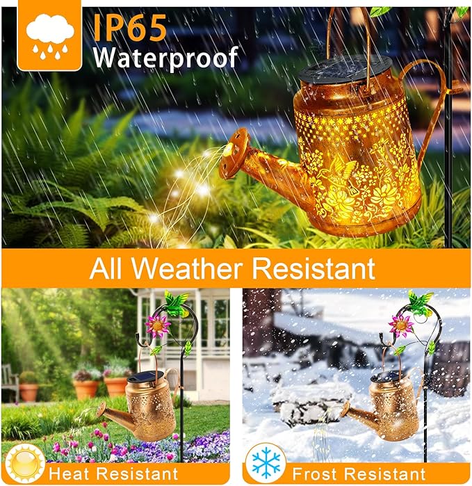 Solar Lanterns Outdoor Waterproof, Hummingbird Flower Watering Can Garden Decor, Hanging lights Path Lights Yard Patio Decorations Gardening Birthday Gift for Mom Grandma Girlfriend with Shepherd Hook