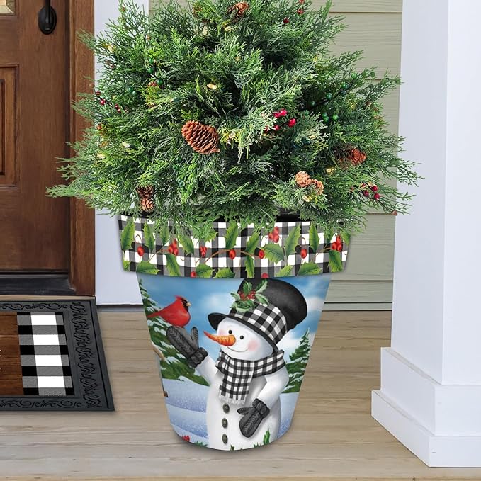 Briarwood Lane Checkered Snowman Large Planter