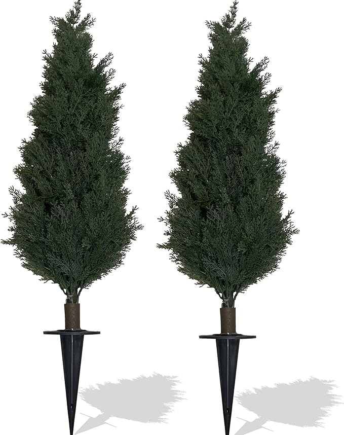 35" Artificial Cypress Topiary Cedar Topiaries for Indoors & Outdoor UV-Resistant Rated with Spike. Easy to Push in The Ground 3FT Home Garden Decor Set of 2