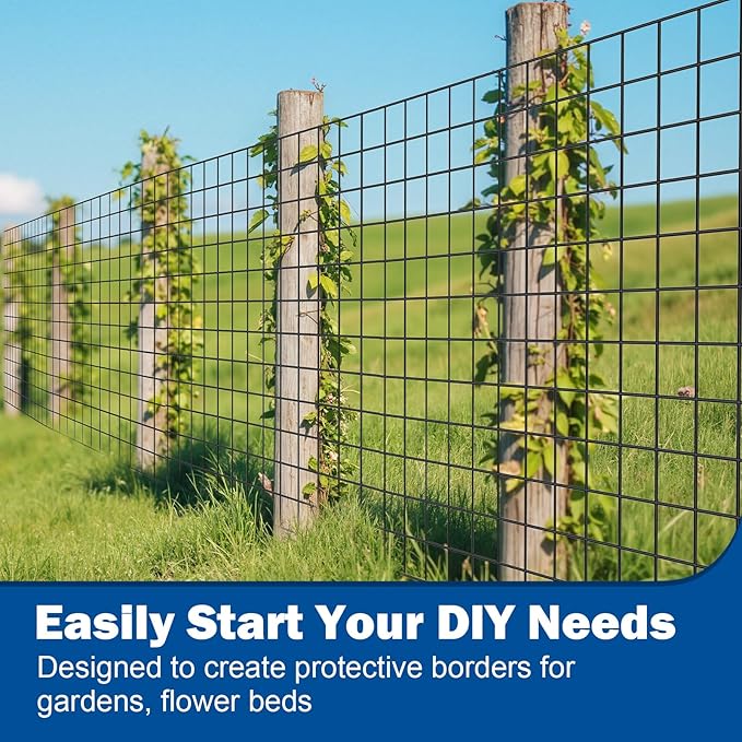 Black Welded Wire Fence (2×3 Inch Mesh, 24"×50' 16Gauge) PVC Coated for Rust Resistance, Perfect for Garden Enclosures, Pet Fencing & Outdoor Barriers