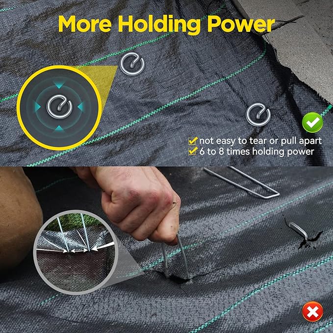 Landscape Fabric Pins, Thickened 8 Gauge Circle Top Landscape Pins, Not Easy to Bend 6 inch Galvanized Landscape Fabric Stakes, More Holding Power Than U-Shape Garden Staples (40)