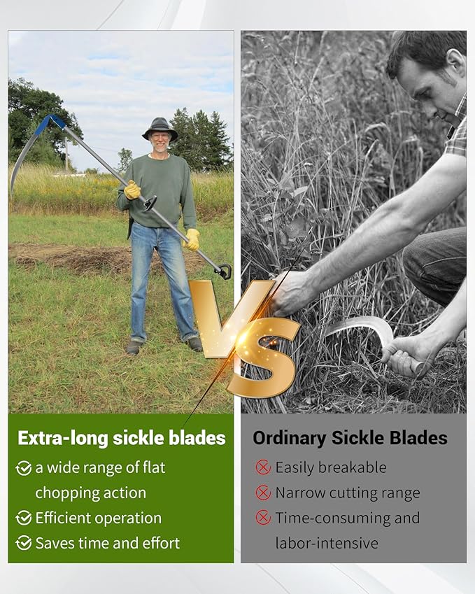 Scythe for Grass Cutting with Stone, Farming Tall Grass Cutting Long Scythe Tool, 27" Heavy-Duty Steel Blade & Adjustable Handle, for Efficient Grass Cutting, YardLawn Care, Weed Trimming