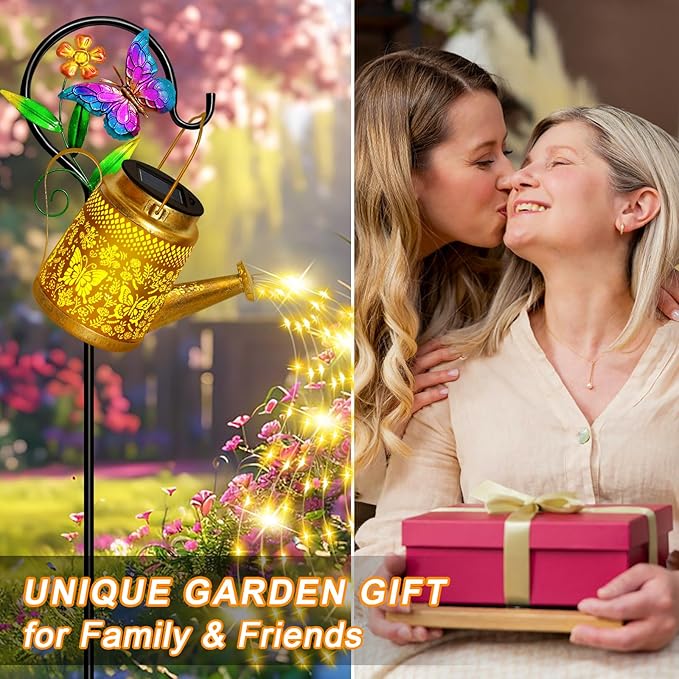 Christmas Gifts Butterfly Solar Watering Can Lights, Outdoor Waterproof Garden Lanterns with Shepherd Hook, Solar Garden Decor for Yard Outdoor Landscape Pathway, Gift for Women Mom Grandma, 2 Pack