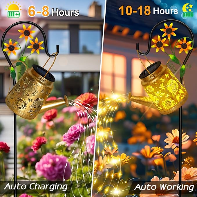 Christmas Gifts Solar Solar Lanterns Garden Decor Sunflower Lights, Large Hanging Lantern with Shepherd Hook, Waterproof Outdoor Decor for Landscape Pathway Yard, Gifts for Mom Women Mothers Day