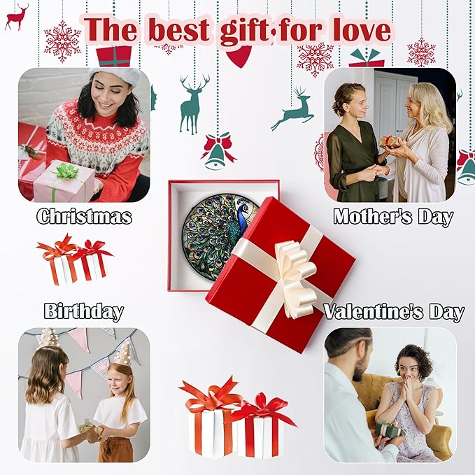 Stained Glass Window Hanging, Blue Green Peacock Decor Suncatcher for Door Garden Home Decoration Bird Sun Catchers Christmas Mother's Day Birthday Gifts for Women Men Mom Nana Friend 15 in