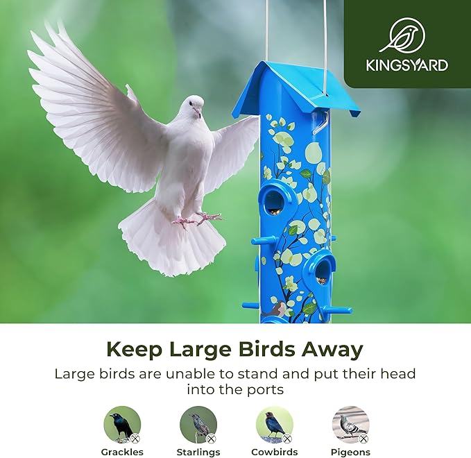 Kingsyard Metal Bird Feeders for Outdoors Hanging, 6-Ports Tube Bird Feeder, 14 inch, Durable & Weatherproof, Large Capacity for Attracting Wild Birds (Blue)