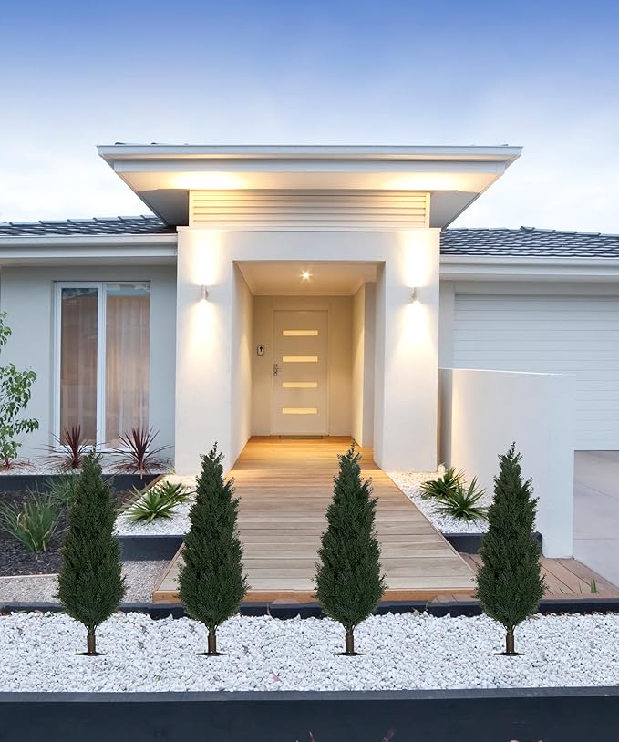 47" Artificial Cypress Topiary Cedar Topiaries for Indoors & Outdoor UV-Resistant Rated with Spike. Easy to Push in The Ground 4FT Home Garden Decor Set of 2