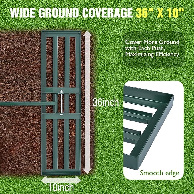 Yesker Lawn Leveling Rake 36 Inch for Soil Yard Leveling Rake with 36"x10" Ground Plate 72" Steel Handle Effort-Saving Heavy Duty Ground Leveler Tool for Backyard Garden Farm Golf Course Landscaping