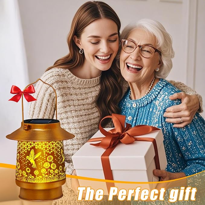 Christmas Gifts for Women,Solar Lanterns Outdoor Waterproof, Metal Hummingbird Garden Decor for Christmas, Hanging Outdoor Decorations for Wall Branch Porch Yard, Unique Gifts for Women Mom Grandma