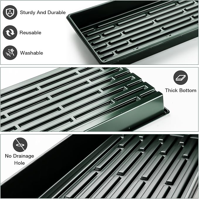 10 Pack 1020 Trays No Holes-Reusable Nursery Flats for 50/72 Cell Plug Tray, Heavy Duty Seed Starter Trays for Transplant, Seed Starting, Plant Propagation & Seed Germination (Dark Green)