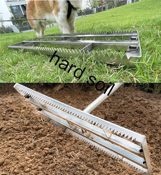 2025 Updated Lawn Leveling Rake, Lawn Leveler Tool with Double-Sided Design,70'' Adjuatble Stainless Steel Garden Rake, Rustproof Rakes Suitable for Landscaping Golf Course, Sand, Gardens, and Ranch