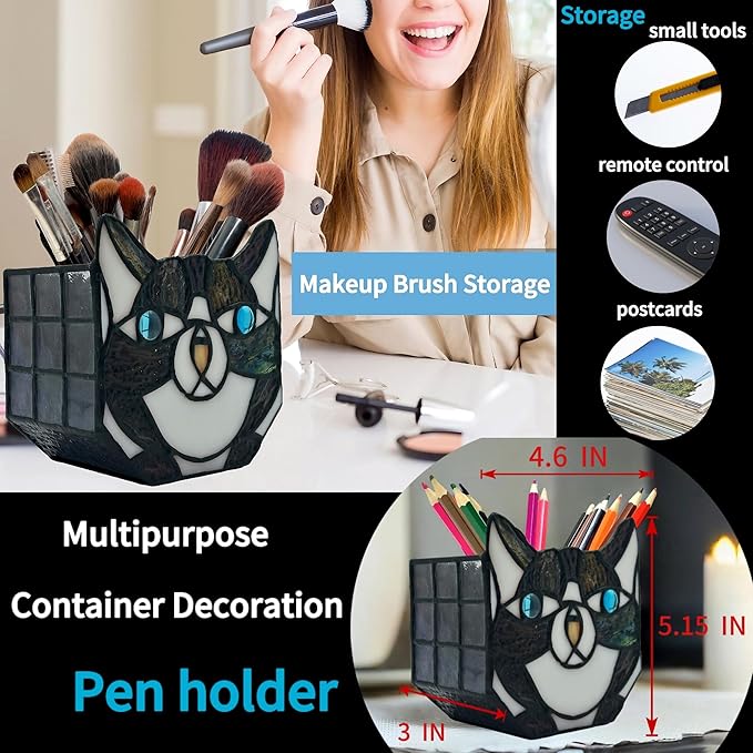 Tiffany Cute Cat Stained Glass Flower Pots,Indoor and Outdoor Plant Displays,Black Cat Plant Planter,Candle Holder Container Decoration 4.6 x 5.15 x 3 inch(Without Succulents)