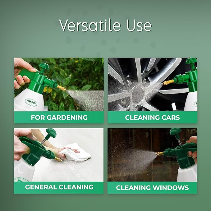 Garden Pump Sprayer, Handheld Bottle Mist Water Sprayer, Hand Pressure Home Cleaning Plant Lawn Sprayer w/ Safety Valve & Adjustable Bronze Nozzle, 1 Liter/1 QT/.26 Gallon/34 Ounces/1000 ml –By Rampro