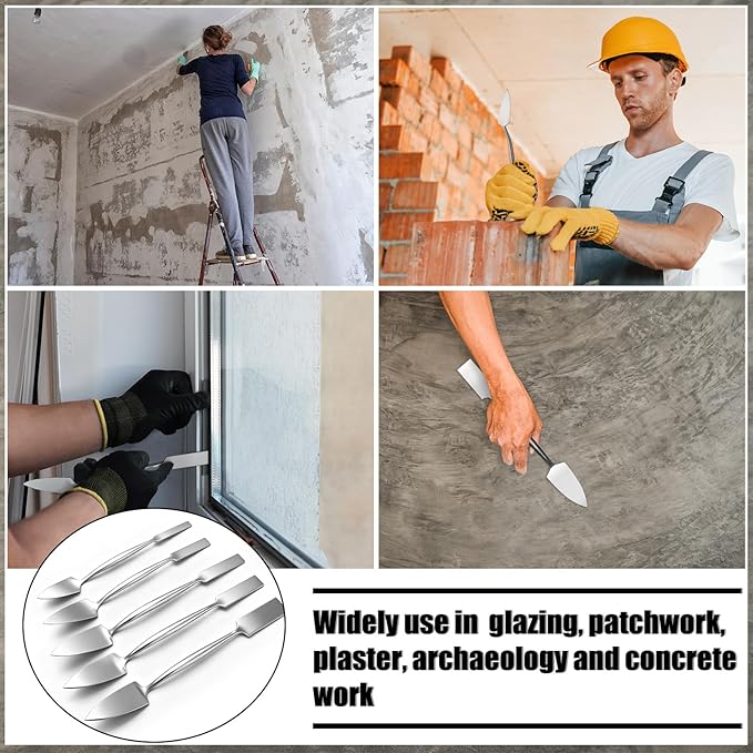 5 Pcs 1'' 3/8" 1/2" 5/8" 3/4" Trowel and Square Masonry Tools Forged Steel Trowel Concrete Tool Ornamental Stucco Masonry Plaster Spatula for Glazing, Patch Work, Plaster, and Archeology