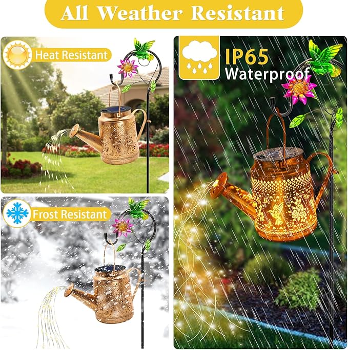 Solar Lanterns Outdoor Waterproof, Hummingbird Watering Can Garden Decor, Hanging Solar Path Lights Yard Art, Outside Patio Decoration Gardening Birthday Gifts for Mom Grandma Women with Shepherd Hook