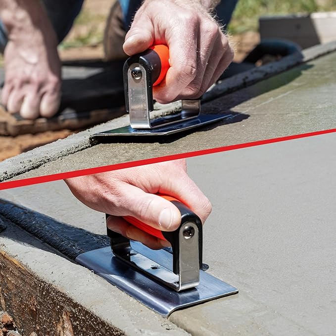 Goldblatt Concrete Tools, Concrete Edger, 6" x 6" Blue Steel Edger (1/2"R, 5/8"D), Durable High Carbon Steel Concrete Finishing Tools - Masonry Hand Tool with Soft Grip, Sturdy Steel Mounting