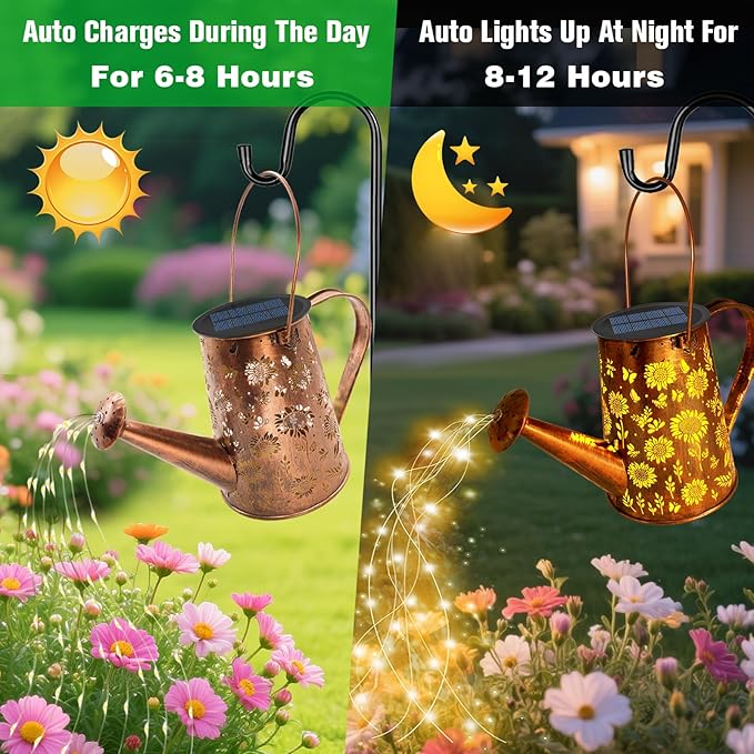 VOOKRY Solar Lights Outdoor Decoration, Large Hanging Metal Solar Watering Can Lights Waterproof Sunflower Garden Decor Outside for Yard Lawn Patio, Gifts for Women Mom Grandma Birthday Christmas