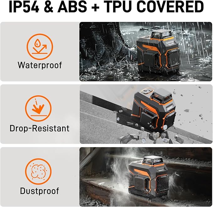 Laser Level 360 Self Leveling Green Line Laser Level Tool Wall Suction Stand Receiver 100ft Line Laser for Picture Hanging Outdoor Rechargeable Battery,2x360,2D