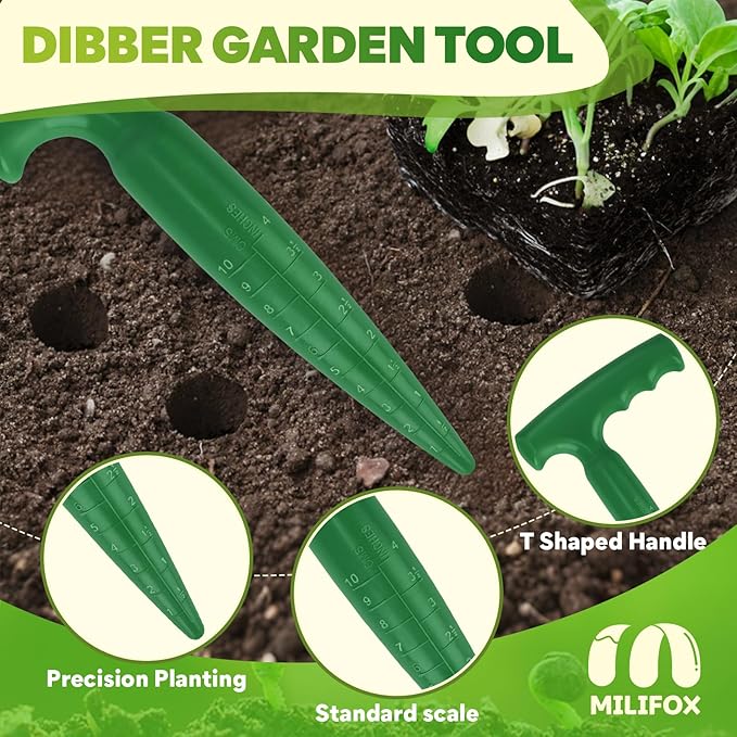 Seed Planter Tool, 6.9" Dibber Garden Tool, Plastic Dibbler Tools for Planting, Seed Dispenser, Bulb Digger Garden Planter for Sowing Seeds, Bulbs, Digging (with Widger and Dibber)