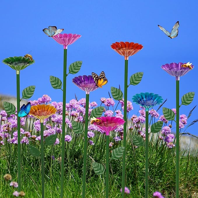 8 Pack Bee Watering Station, Bee Bath for Garden Metal Bee Water Feeder with Flower Design, Colorful Butterfly Bee Bath Bowl for Outdoor Garden Yard Decor