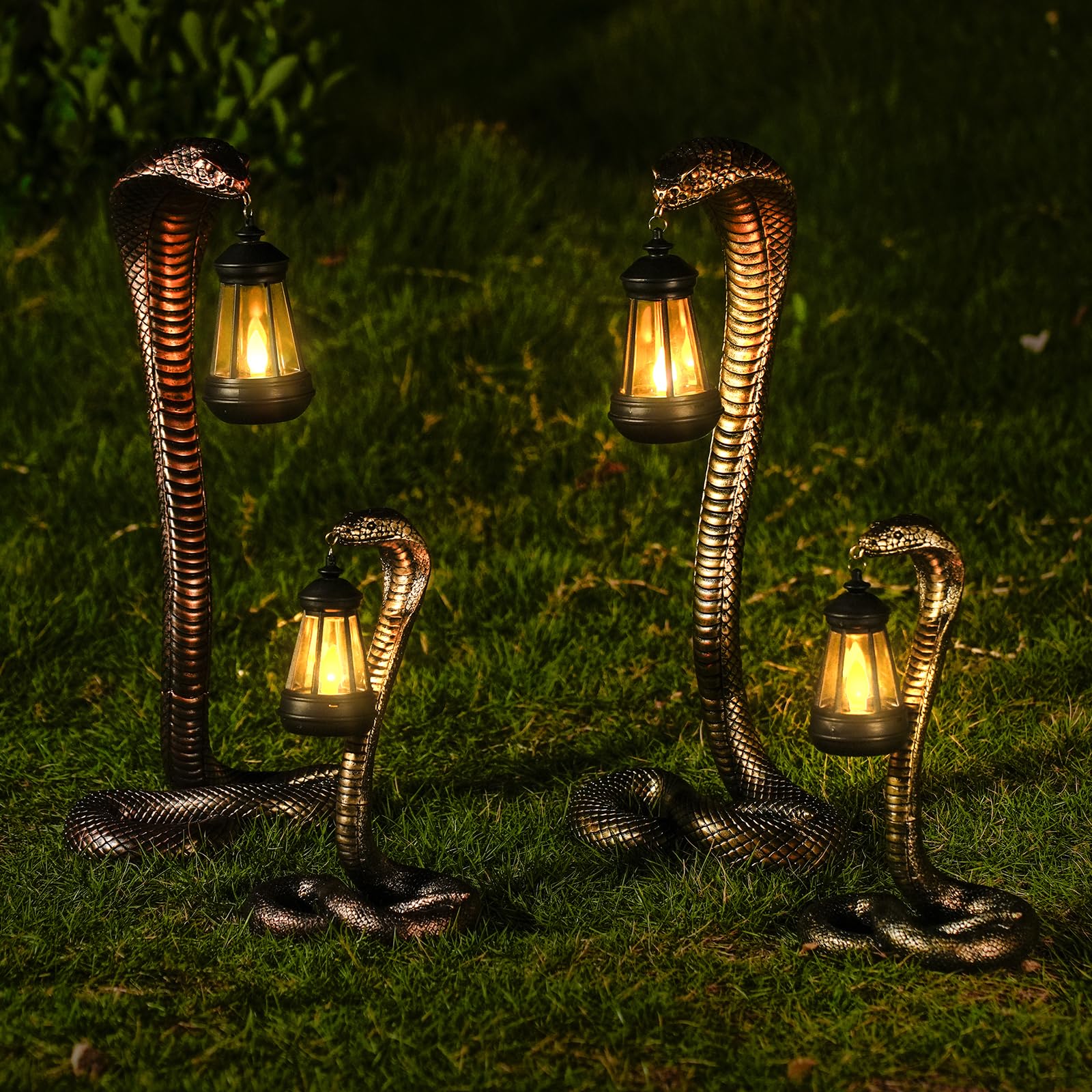 QZJDDZSW 19.29'' Garden Outdoor Statues Snake with Solar Lantern,Lawn Decor Snake Statue for Patio,Balcony,Yard Ornament - Unique Housewarming Gifts,Haunted House Prop and Christmas Decorations