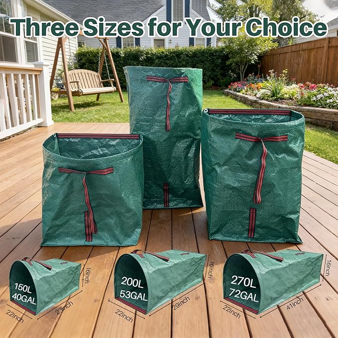2-Pack 53-Gallon Reusable Yard Waste Bags with Gloves– Heavy-Duty Dustpan-Style Lawn & Garden Bags with Handles, Foldable, Standable Leaf Collector for Leaves, Grass, Branches, and Outdoor Debris