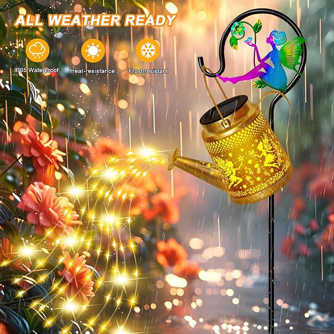 Christmas Gifts Solar Watering Can Lights Outdoor Garden Decor, Large Fairy Hanging Lantern with Shepherd Hook, Waterproof Garden Lights for Outdoor Yard, Gifts for Mom Grandma Mothers Day