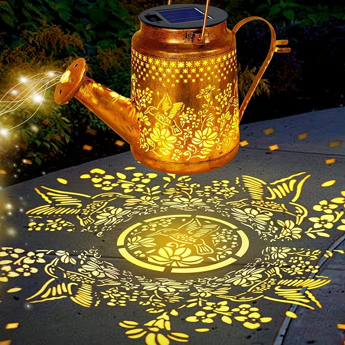 Solar Lanterns Outdoor Waterproof, Hummingbird Flower Watering Can Garden Decor, Hanging lights Path Lights Yard Patio Decorations Gardening Birthday Gift for Mom Grandma Girlfriend with Shepherd Hook