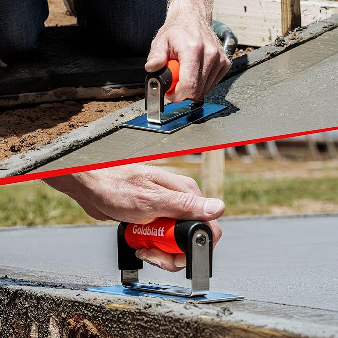 Goldblatt Concrete Edger Tool, 6" x 6" Blue Steel Edger (3/8"R, 1/2"D), Durable High Carbon Steel Concrete Finishing Tools - Masonry Hand Tool with Soft Grip, Sturdy Steel Mounting