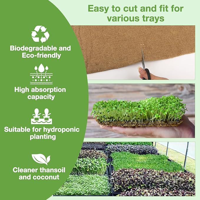 10 Pack 1020 Seed Starting Trays with 12 Hemp Grow Mats - Extra Thick Microgreens Growing Kit, 21 x 11 x 2.5 Inch Plant Trays with Hydroponic Grow Pads for Wheatgrass, Sprouts, Organic Gardening