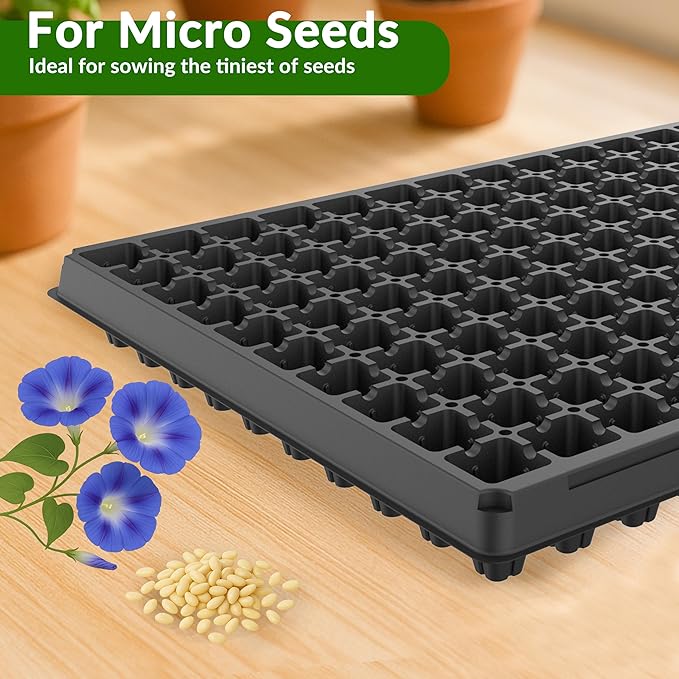 Gardzen 10 Pack 200 Cell Seed Starter Trays, 1.5" Deep Plug Tray for Seedlings, Durable Seedling Trays with Drainage Holes, Fit Standard 1020 Drip Tray