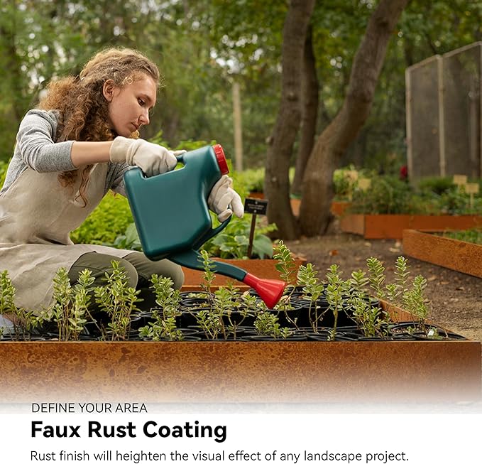 Worth Galvanized Steel Landscape Edging 10" x50' Metal Garden Edging Roll Flexible Bender Border with 16Pcs Stakes for Lawn, Flower Bed Edges, Rust-Colored Painted