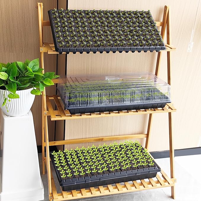 10Pcs 128 Cell Seed Starter Trays, Thick Durable Nursery 128 Cell Plug Tray Seedling Flat Plastic Shallow Tray for TD538 1020 Trays (21.26", 11.02", Deep 1.89"), GGBQ128