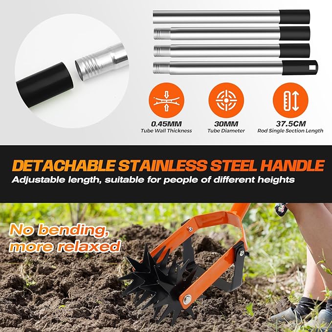 72 Inch Rotary Cultivator Tool, Hand Tiller for Gardening, 2-in-1 Garden Cultivator with Adjustable Handle for Loosening Soil and Weeder