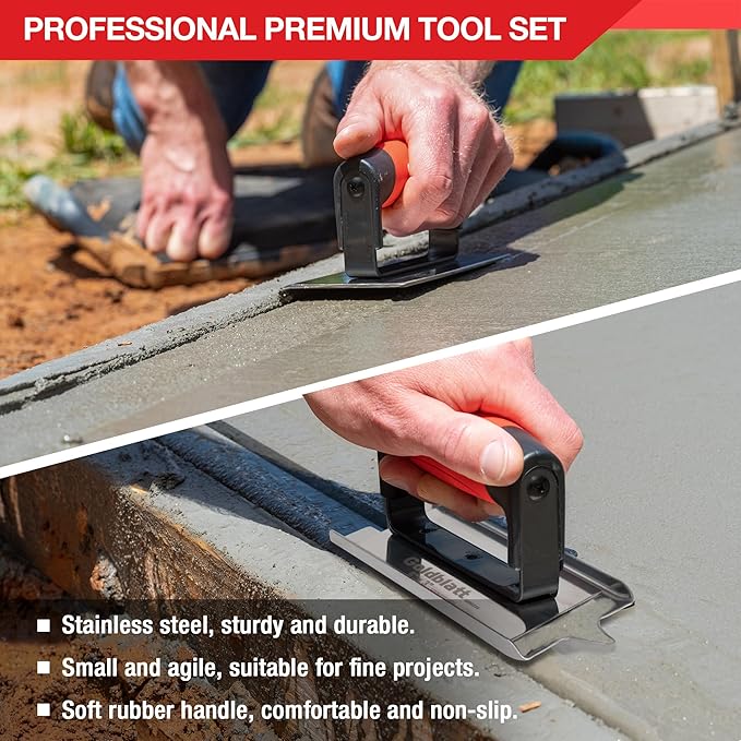 Goldblatt Concrete Tools Include Edger (6" x 3", 1/4"R) and Groover (6" x 3", 1/2"W, 1/2"D), Stainless Steel Concrete Finishing Tools - Masonry Hand Tool Set, Cement Finishing Kit with Soft Grip