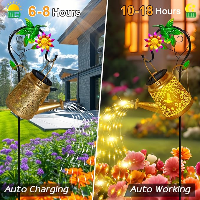 Christmas Gifts Hummingbird Solar Watering Can Lights, Outdoor Waterproof Garden Lanterns with Shepherd Hook, Solar Garden Decor for Yard Outdoor Landscape Pathway, Gift for Women Mom Grandma, 2 Pack