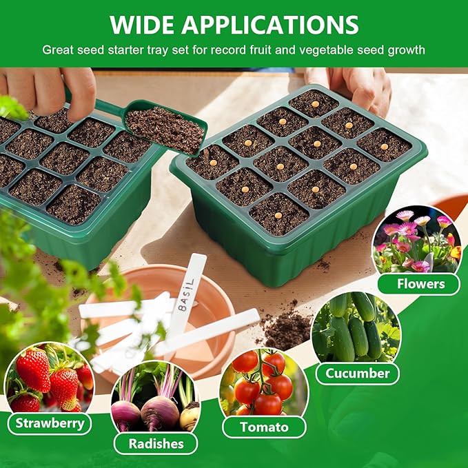 YAUNGEL Self-Watering Seed Starter Trays with Grow Light, 6-Pack 72-Cell with Timing Controller Adjustable Brightness Thicken Seed Starter Kit Humidity Dome Heightened Lids, Gift Box